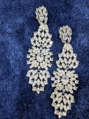 Crystal Cascade Statement Earrings - Silver Tone